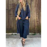 Fongt Spring And Autumn Cotton Tamply Size Women's Loose Casual V-Neck Long-Sleeved Trousers Two-Set Set