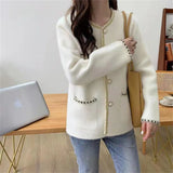 Fongt Fragrant Wind Coat Female Pearl Button Autumn Winter New Short Socialite Imitation Mink Down Small Knit Cardigan-Outfit