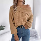Shooting 2025 Autumn And Winter Casual Sexy Collar Out-To-Shoulder Long-Sleeved Sweater Women's