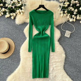 Fongt Sexy Pit Strips Body-Body-Groom Knitted Dress Autumn Solid-Colored Bottom Skirt One-Step Dress Woman