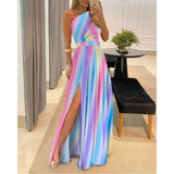 Fongt Women's Wear 2024 Diagonal Shoulder Dress Temperament Sleeveless Sexy High Waist Open Slit Autumn Winter