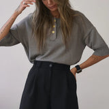Fongt Button Polo Shirt Five-Sleeve Dopamine Loose Top Female Senior Feeling Lazy Wind Summer