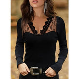 Elegant Lace Stitching V-neck Casual Slim