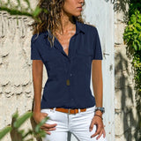Fongt Summer Autumn New Ladies Shirt Collar Short-Sleeved Shirt Women's Clothing