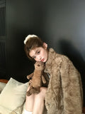 Fongt Collar Dyed Sharp Bows Eco-Friendly Fur Fur Coat Women Winter Lazy Plus Thick Hair Coat
