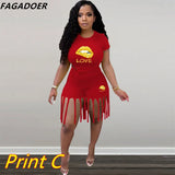 Tie Dye Casual Two Piece Set Plus Size Shorts Set Women Long Sleeve Crop Top Tassel Shorts Sport Traeksuits