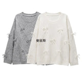 Fongt New Women's Fashion Casual Round Neck Sweet Bow Shirt