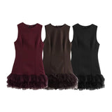 Fongt And Winter New Sleeve Mesh Splicing Sleeveless Mini Dress 4661289