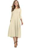 Fongt Women's Clothing 2025 Spring New Dress Fashion Casual Fold Seven-Sleeve Solid Dress