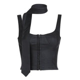 Fongt Babes Low-Neck Chest-Shaped Neck Invisible Buckle Vest 2025 Autumn And Winter Solid Color Slings