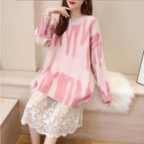 Stripes Knitting Women's Pullovers Sweater Drop Shoulder Long Sleeve Loose Sweaters 2021 Autumn Winter Lady Fashion