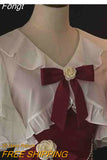 Sweet Two Piece Dress Suit Woman French Elegant Pretty Flower Kawaii Set Female Sexy Korean Fashion Lolita Dress Set