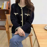 Fongt Fragrant Wind Coat Female Pearl Button Autumn Winter New Short Socialite Imitation Mink Down Small Knit Cardigan-Outfit