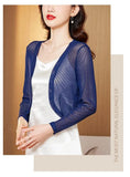 Women Thin Mesh Cardigans Lady Summer Transparent Shawl Female Long Sleeve Short Coat Outwear-Outfit