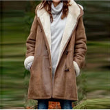 Winter Intellectual Simple Original Night Wind Pure Color Casual Button Cardigan Warm Long Hooded Women's Coat-Outfit