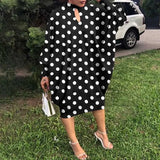 Sundress Women Vintage Hollow Polka Dot Printed Long Sleeve Dress VONDA 2022 Elegant Midi Vestido Elegant Robe
