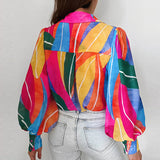Large Size Autumn And Winter New Lapel Printed Fashion Shirt Girl-Outfit