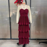 Fongt Women's New Breast-Laminated Folded Evening Dress Dress