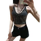 Summer Short Sling Dress Slit Women's Small Vest Club Sexy Cross-Back Neck Net
