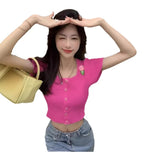 Babes Salt Knitted Jersey Short Sleeves New Top Design Short Embroideet Collar Sweet Hot