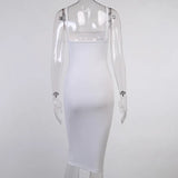 Women's Wear Winter Sexy Temperament Waist Show Slim Long Skirt Knitted Square Collar Sling Dress-Outfit