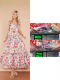 Fongt Summer New Women's Temperament Elegant One Word Collar Flower Halter Dress D2428-Outfit