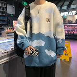 Sky Blue Cute Cow Print Clouds Fashion Sweater Women Winter Clothes Oversized Couples Fashion Knitted Tops Harajuku