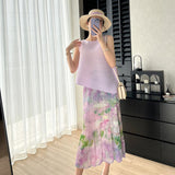 Fongt Folded Spring Half-Dress New Folded Print Japan-Korea Casual Dress High-Grade Small Scented Dress