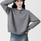 Fongt Sweater Women's New Loose Lazy Horn Buckle Knitted Shirt Tops In Autumn And Winter 2025