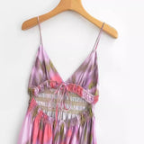 Fongt Women's Clothing Explosion Tie-Dye Printing Belt Sling Dress French Fashion Temperament