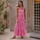 Fongt Women's Clothing 2026 Bohemian Dress Slings Flowing Long Print Dress Girl