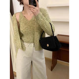 Fongt New Retro Color Yarn Sweater Coat Women Loose Knitted Slings Two