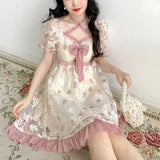 Kawaii Lolita Party Mini Dress Women Print Korean Style Sweet Cute Fairy Dress Japanese Casual Elegant Dress Summer
