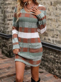 Fongt And Winter New V-Neck Color Double Pocket Knitted Sweater Dress