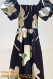 2023 Women's slim dress bubble sleeve summer net red print dress holiday