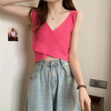 Fongt Color Cross Waistcoat Women Wearing Summer Slings New Deep V Bosom Sexy Hottie Sleeveless Top In