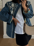 Long Sleeve Print Pocket Cotton Padded Jacket 2024 Women's Single Breasted Commuter Warm Jacket WQK 0-Outfit