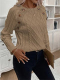 Fongt And Winter Button Design With Shoulder Sleeves Stifling Knitted Round-Neck Sweater
