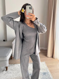 Fongt Lazy Knitted Casual Sweater Gray Camel Two-Color High-End One-Shoulder Vest With Wide-Legged Trousers