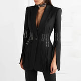 QUALITY Newest 2023 Designer Coat Women's Single Button Lacing Up Rope Split Blazer