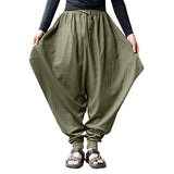 Men's Harem Pants Cotton Linen Festival Baggy Solid Trousers Retro Gypsy Pants Oversized Cross-pants Harajuku Japanese Pantalon-Outfit