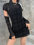 2022 Spring Fashion Simple Plaid Patchwork Young Style Dress Women Casual Street Slim Office Lady Black Mini