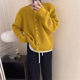 Fongt Wind Korea Is Loose Sweater Coat 2024 Autumn Winter New Style Temperament Pure Color Stripe Adds Thick Knitting Cardigan Female-Outfit