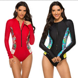New Surf Suit Swimsuit Long-Sleeved Zipper Swimsuit Women Snorkeling Print Thin