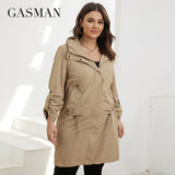 Autumn Trench Coat Plus Size Women's Mid-Length Belt Hooded Zipper Jacket Women Solid Color Windbreaker Parkas