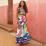 Fongt Southeast Asia New Small Flower Wave Sling Skirt High-End Temperament A-Line Dress-88166-Outfit