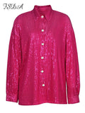 Sequins Green Long Sleeve Blouse Shirts Women V Neck Oversized 2022 Autumn Winter Black Y2K Party Top Shirt Sexy