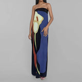 Fongt New Women's Fashion Sleeveless Shoulder Avant-Garde Sexy Bareback Print Dress
