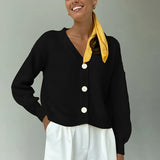 Long Sleeve Cardigan For Women Solid V-neck Single Breasted Loose Sweater Female 2021 Autumn Button Ladies