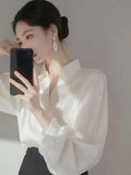 Fongt Temperament White Shirt Woman 2025 Spring High-End Professional Commuting Long-Sleeved Top Fashion Chiffon Shirt